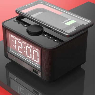 FM Radio Qi Wireless phone Charging Alarm Clock Bluetooth speaker with LED Display Dual Alarm digital desktop table clock hotel