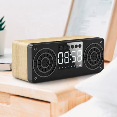 Wooden Portable bluetooth 5.0 Speaker Alarm Clock LED Display Speakers Stereo Desktop Subwoofer Support TF AUX USB FM Radio