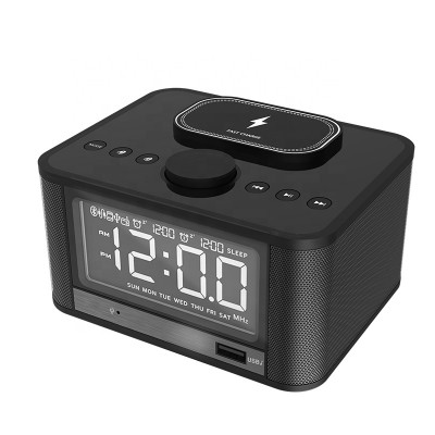 Wireless phone Charging Alarm Clock Radio with LED White Display Dual Alarm Qi  FM Radio digital desktop table clock